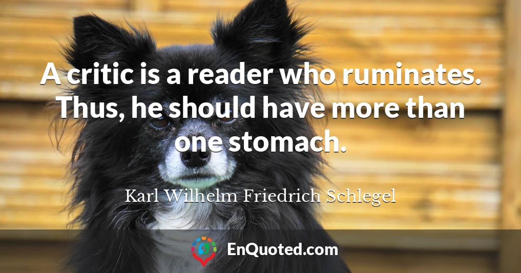 A critic is a reader who ruminates. Thus, he should have more than one stomach.