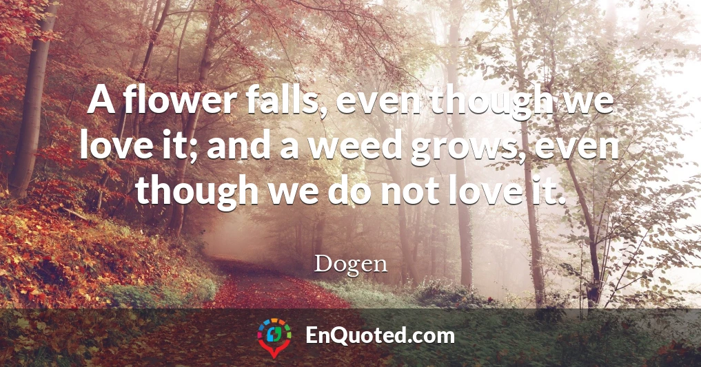 A flower falls, even though we love it; and a weed grows, even though we do not love it.