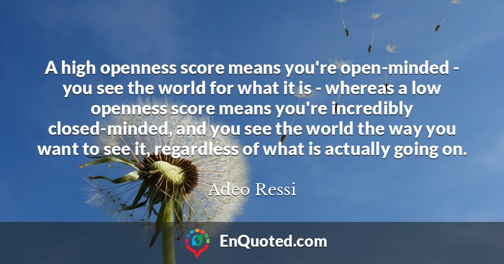 A high openness score means you're open-minded - you see the world for what it is - whereas a low openness score means you're incredibly closed-minded, and you see the world the way you want to see it, regardless of what is actually going on.