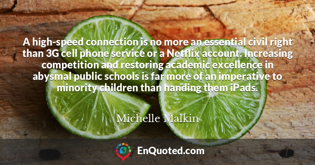 A high-speed connection is no more an essential civil right than 3G cell phone service or a Netflix account. Increasing competition and restoring academic excellence in abysmal public schools is far more of an imperative to minority children than handing them iPads.