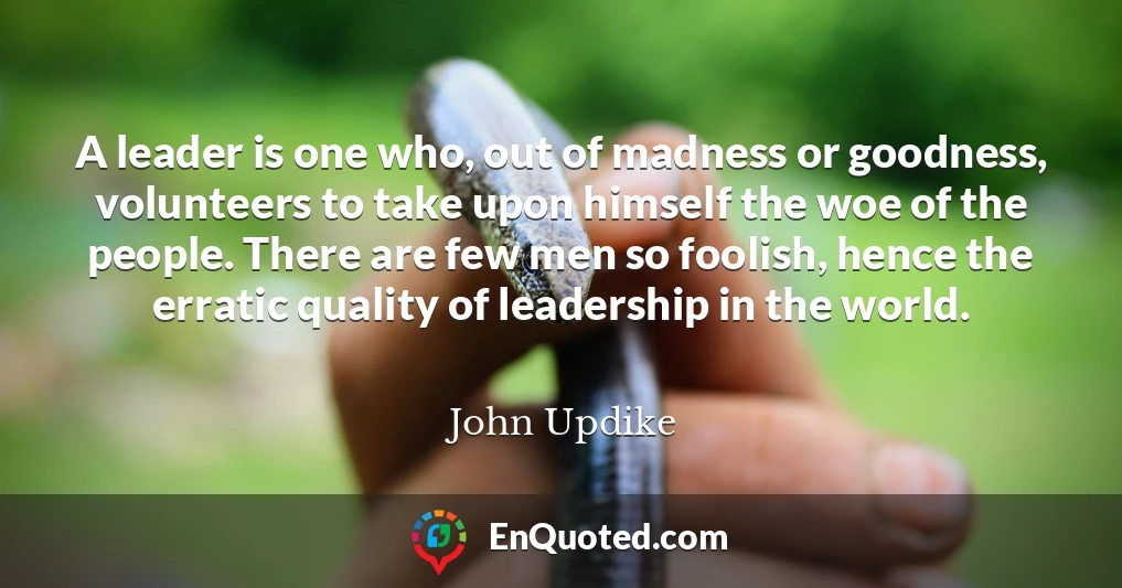 A leader is one who, out of madness or goodness, volunteers to take upon himself the woe of the people. There are few men so foolish, hence the erratic quality of leadership in the world.