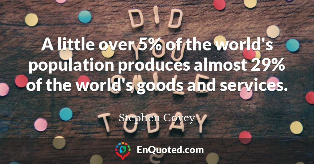 A little over 5% of the world's population produces almost 29% of the world's goods and services.