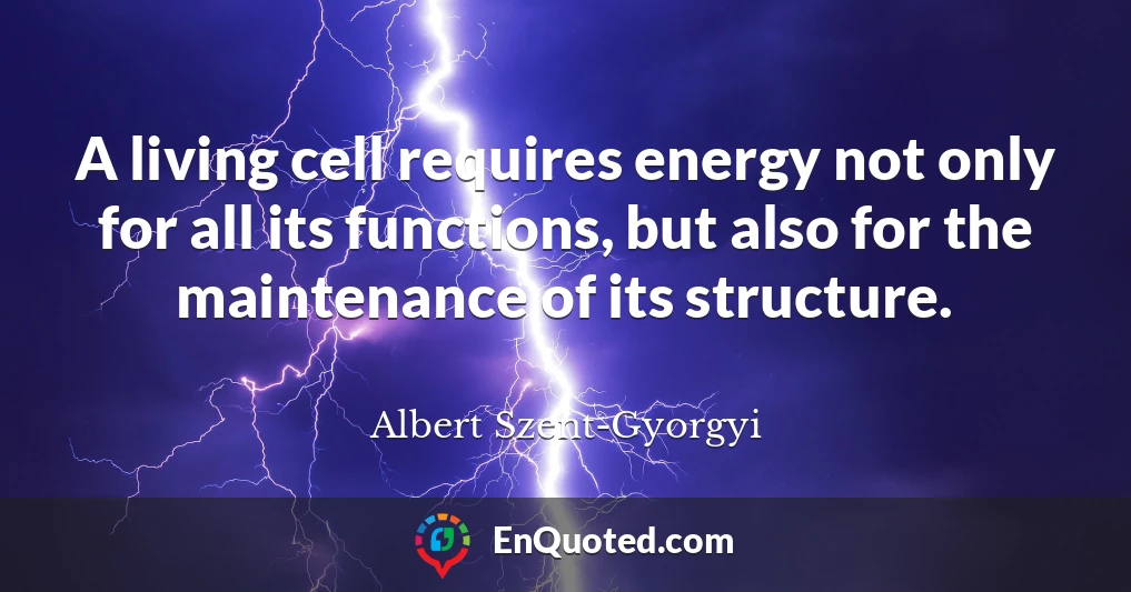 A living cell requires energy not only for all its functions, but also for the maintenance of its structure.