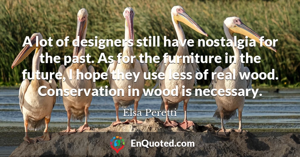 A lot of designers still have nostalgia for the past. As for the furniture in the future, I hope they use less of real wood. Conservation in wood is necessary.