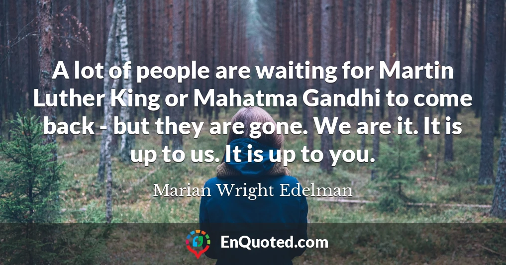 A lot of people are waiting for Martin Luther King or Mahatma Gandhi to come back - but they are gone. We are it. It is up to us. It is up to you.