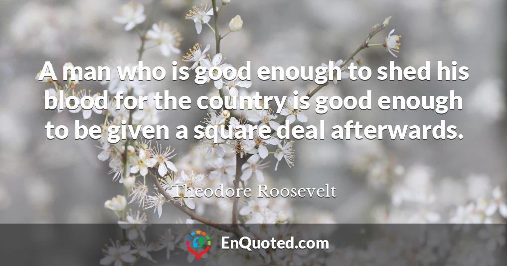 A man who is good enough to shed his blood for the country is good enough to be given a square deal afterwards.