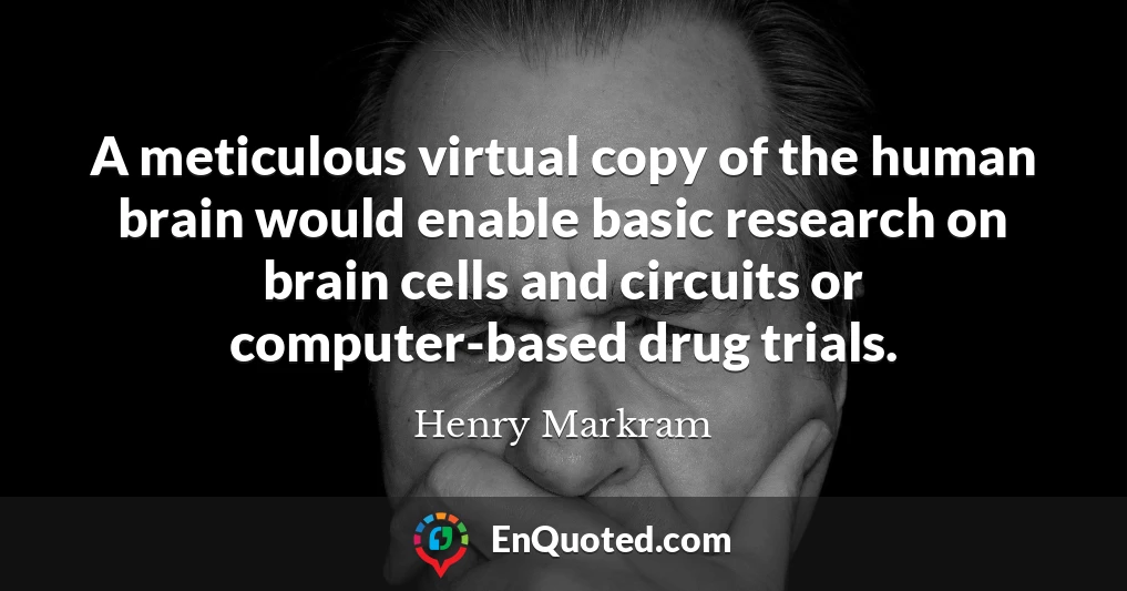 A meticulous virtual copy of the human brain would enable basic research on brain cells and circuits or computer-based drug trials.