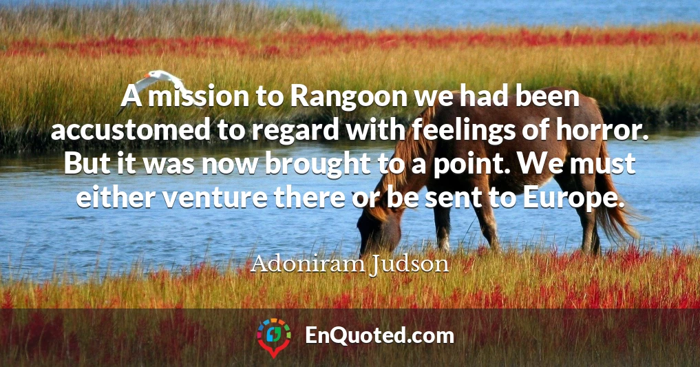 A mission to Rangoon we had been accustomed to regard with feelings of horror. But it was now brought to a point. We must either venture there or be sent to Europe.