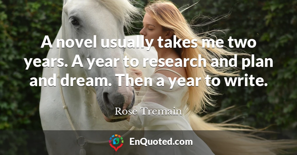 A novel usually takes me two years. A year to research and plan and dream. Then a year to write.