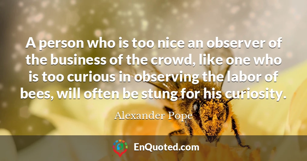 A person who is too nice an observer of the business of the crowd, like one who is too curious in observing the labor of bees, will often be stung for his curiosity.