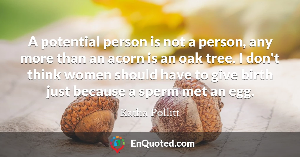 A potential person is not a person, any more than an acorn is an oak tree. I don't think women should have to give birth just because a sperm met an egg.