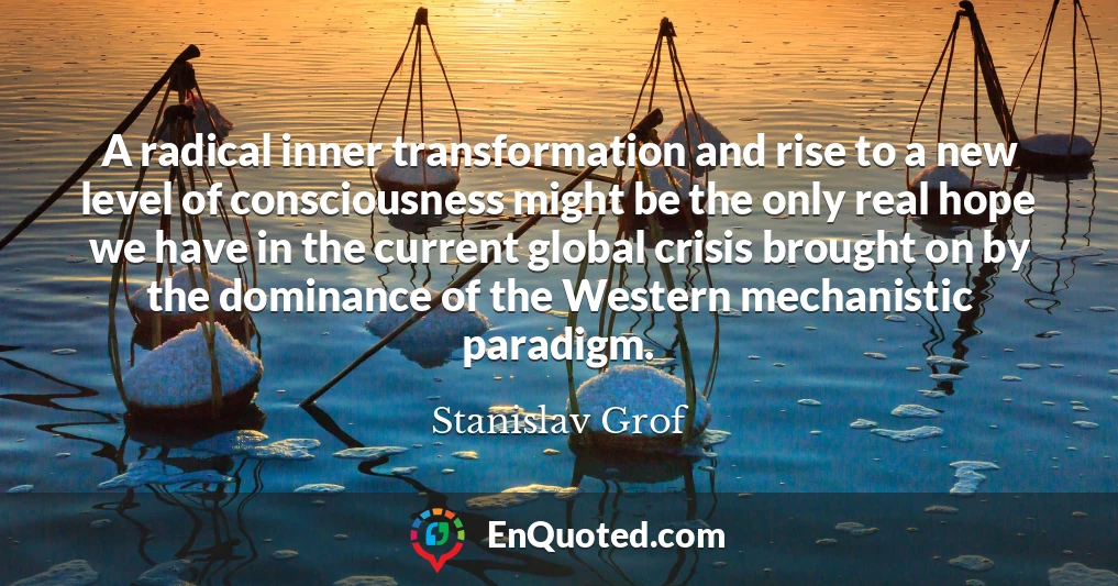 A radical inner transformation and rise to a new level of consciousness might be the only real hope we have in the current global crisis brought on by the dominance of the Western mechanistic paradigm.