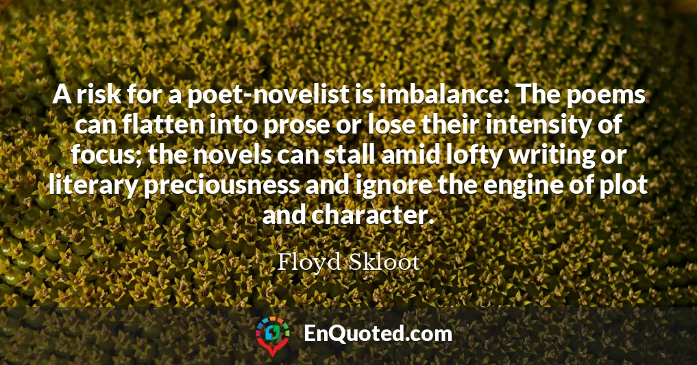 A risk for a poet-novelist is imbalance: The poems can flatten into prose or lose their intensity of focus; the novels can stall amid lofty writing or literary preciousness and ignore the engine of plot and character.