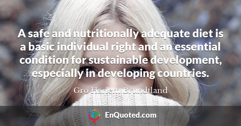 A safe and nutritionally adequate diet is a basic individual right and an essential condition for sustainable development, especially in developing countries.