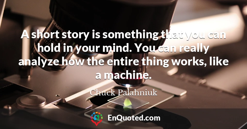 A short story is something that you can hold in your mind. You can really analyze how the entire thing works, like a machine.