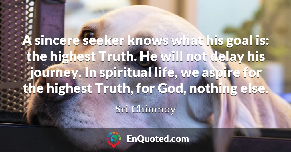 A sincere seeker knows what his goal is: the highest Truth. He will not delay his journey. In spiritual life, we aspire for the highest Truth, for God, nothing else.