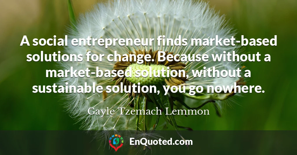 A social entrepreneur finds market-based solutions for change. Because without a market-based solution, without a sustainable solution, you go nowhere.