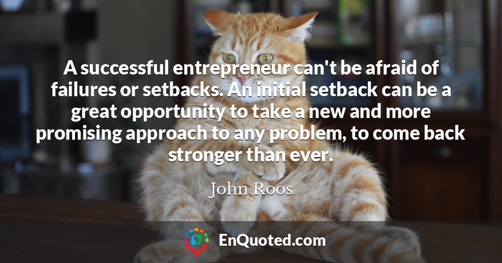 A successful entrepreneur can't be afraid of failures or setbacks. An initial setback can be a great opportunity to take a new and more promising approach to any problem, to come back stronger than ever.