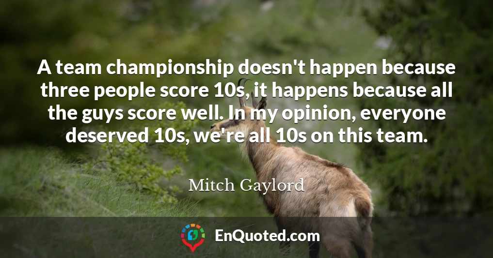 A team championship doesn't happen because three people score 10s, it happens because all the guys score well. In my opinion, everyone deserved 10s, we're all 10s on this team.