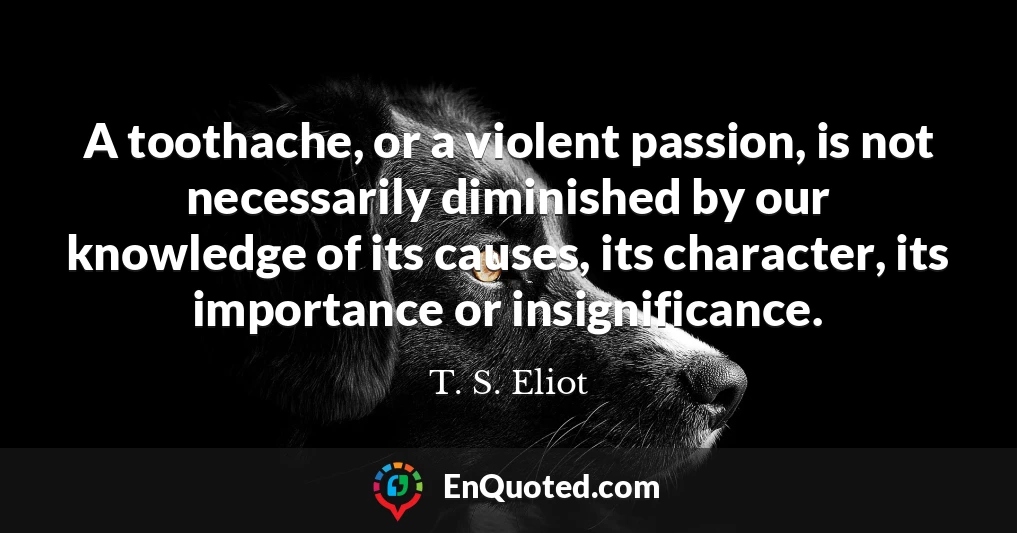 A toothache, or a violent passion, is not necessarily diminished by our knowledge of its causes, its character, its importance or insignificance.