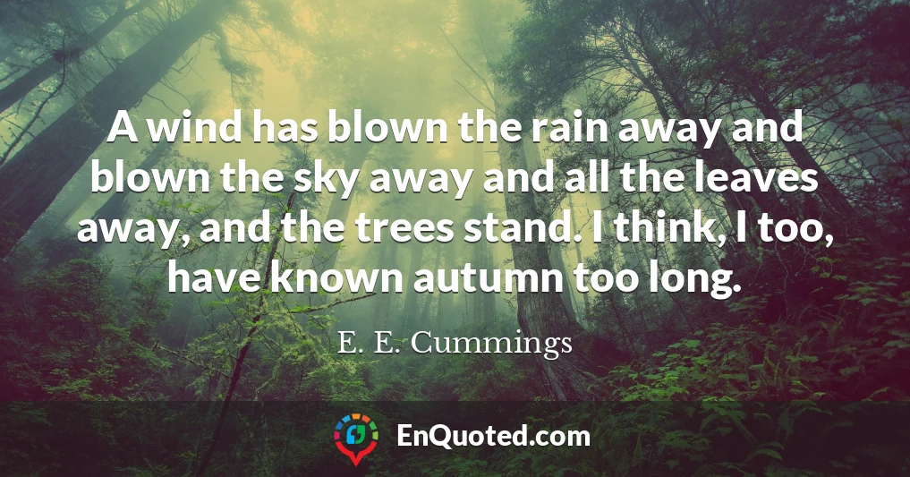 A wind has blown the rain away and blown the sky away and all the leaves away, and the trees stand. I think, I too, have known autumn too long.