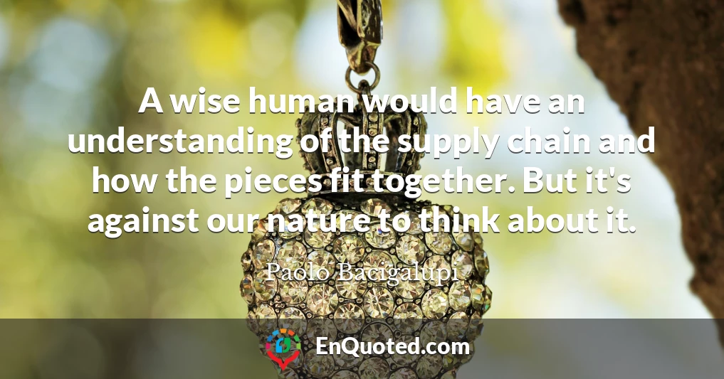 A wise human would have an understanding of the supply chain and how the pieces fit together. But it's against our nature to think about it.
