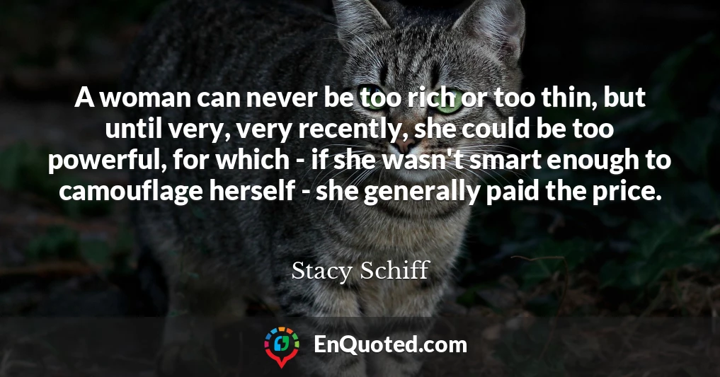 A woman can never be too rich or too thin, but until very, very recently, she could be too powerful, for which - if she wasn't smart enough to camouflage herself - she generally paid the price.
