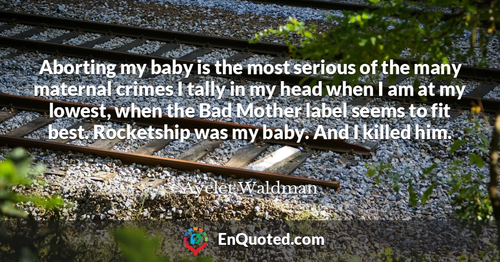 Aborting my baby is the most serious of the many maternal crimes I tally in my head when I am at my lowest, when the Bad Mother label seems to fit best. Rocketship was my baby. And I killed him.