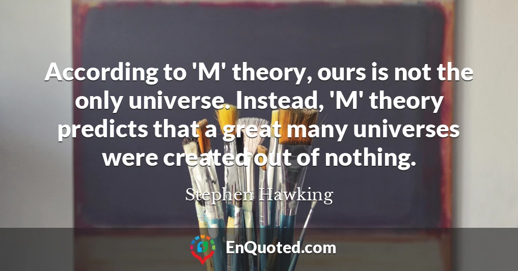 According to 'M' theory, ours is not the only universe. Instead, 'M' theory predicts that a great many universes were created out of nothing.