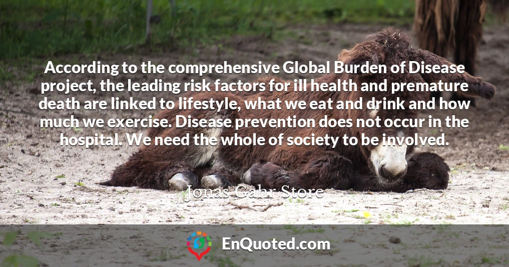 According to the comprehensive Global Burden of Disease project, the leading risk factors for ill health and premature death are linked to lifestyle, what we eat and drink and how much we exercise. Disease prevention does not occur in the hospital. We need the whole of society to be involved.