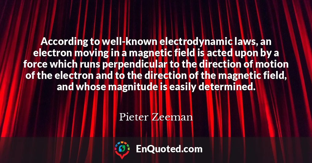 According to well-known electrodynamic laws, an electron moving in a magnetic field is acted upon by a force which runs perpendicular to the direction of motion of the electron and to the direction of the magnetic field, and whose magnitude is easily determined.