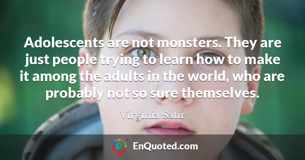 Adolescents are not monsters. They are just people trying to learn how to make it among the adults in the world, who are probably not so sure themselves.