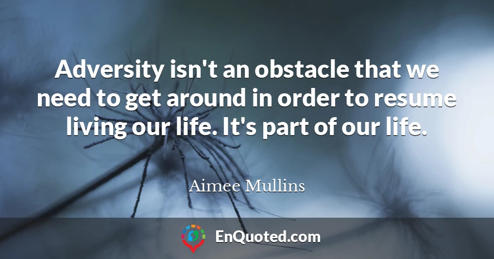 Adversity isn't an obstacle that we need to get around in order to resume living our life. It's part of our life.
