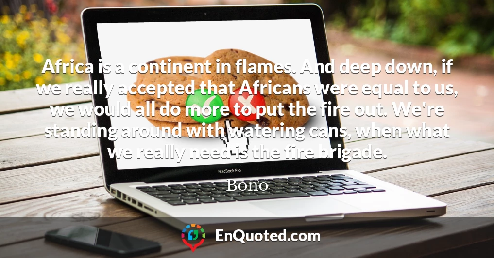 Africa is a continent in flames. And deep down, if we really accepted that Africans were equal to us, we would all do more to put the fire out. We're standing around with watering cans, when what we really need is the fire brigade.