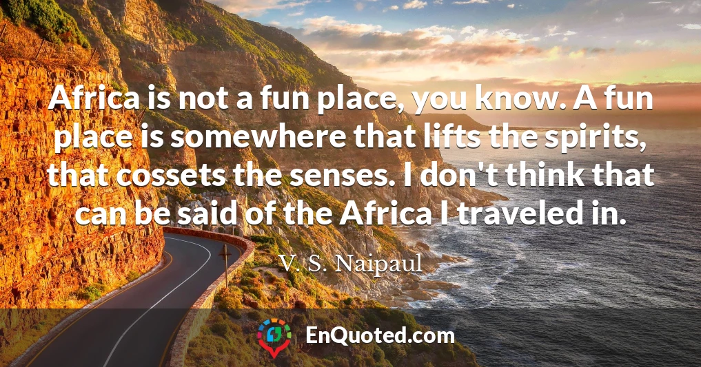 Africa is not a fun place, you know. A fun place is somewhere that lifts the spirits, that cossets the senses. I don't think that can be said of the Africa I traveled in.