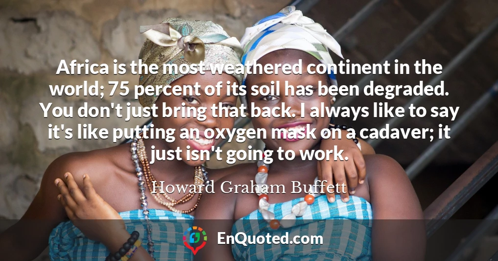 Africa is the most weathered continent in the world; 75 percent of its soil has been degraded. You don't just bring that back. I always like to say it's like putting an oxygen mask on a cadaver; it just isn't going to work.