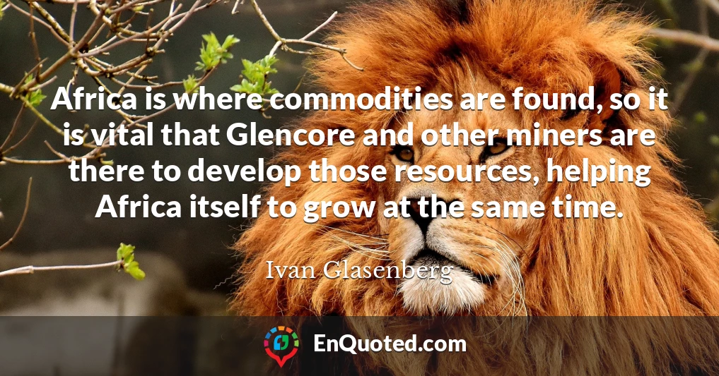 Africa is where commodities are found, so it is vital that Glencore and other miners are there to develop those resources, helping Africa itself to grow at the same time.