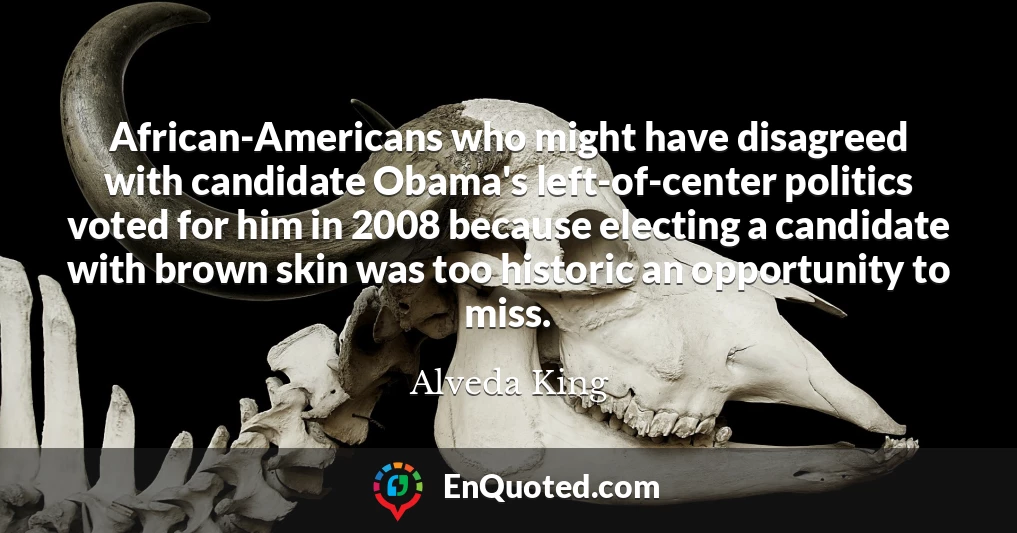 African-Americans who might have disagreed with candidate Obama's left-of-center politics voted for him in 2008 because electing a candidate with brown skin was too historic an opportunity to miss.