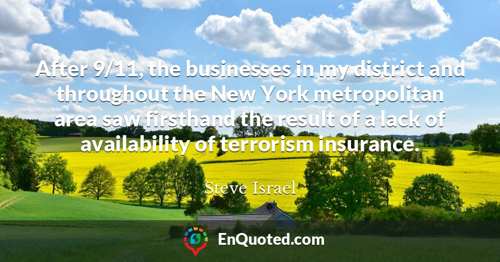 After 9/11, the businesses in my district and throughout the New York metropolitan area saw firsthand the result of a lack of availability of terrorism insurance.