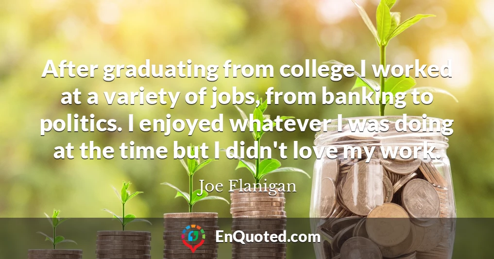 After graduating from college I worked at a variety of jobs, from banking to politics. I enjoyed whatever I was doing at the time but I didn't love my work.
