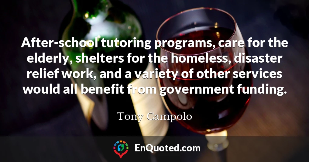 After-school tutoring programs, care for the elderly, shelters for the homeless, disaster relief work, and a variety of other services would all benefit from government funding.