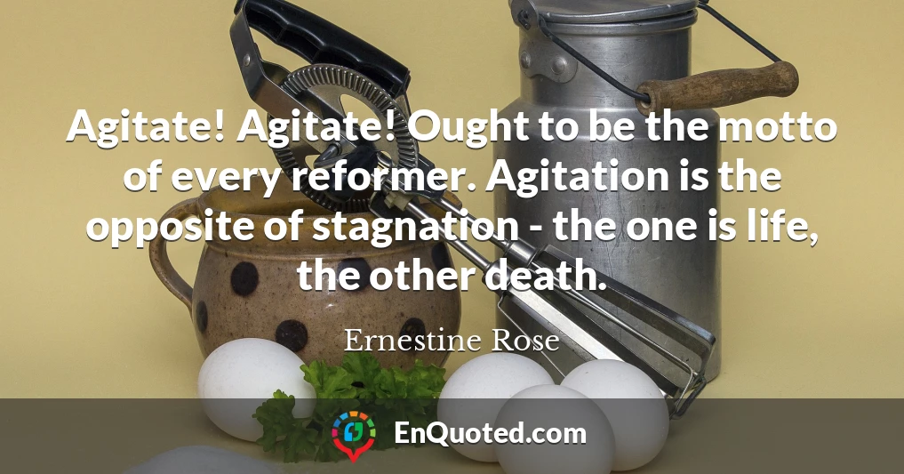 Agitate! Agitate! Ought to be the motto of every reformer. Agitation is the opposite of stagnation - the one is life, the other death.