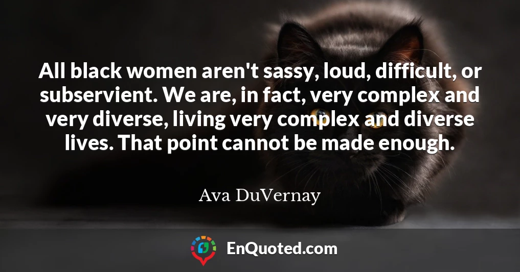 All black women aren't sassy, loud, difficult, or subservient. We are, in fact, very complex and very diverse, living very complex and diverse lives. That point cannot be made enough.