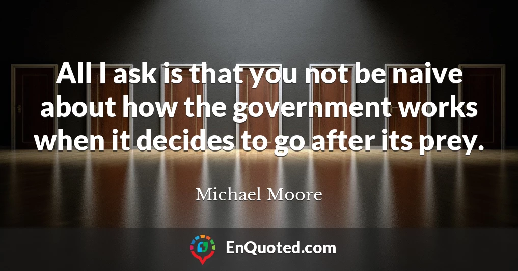 All I ask is that you not be naive about how the government works when it decides to go after its prey.