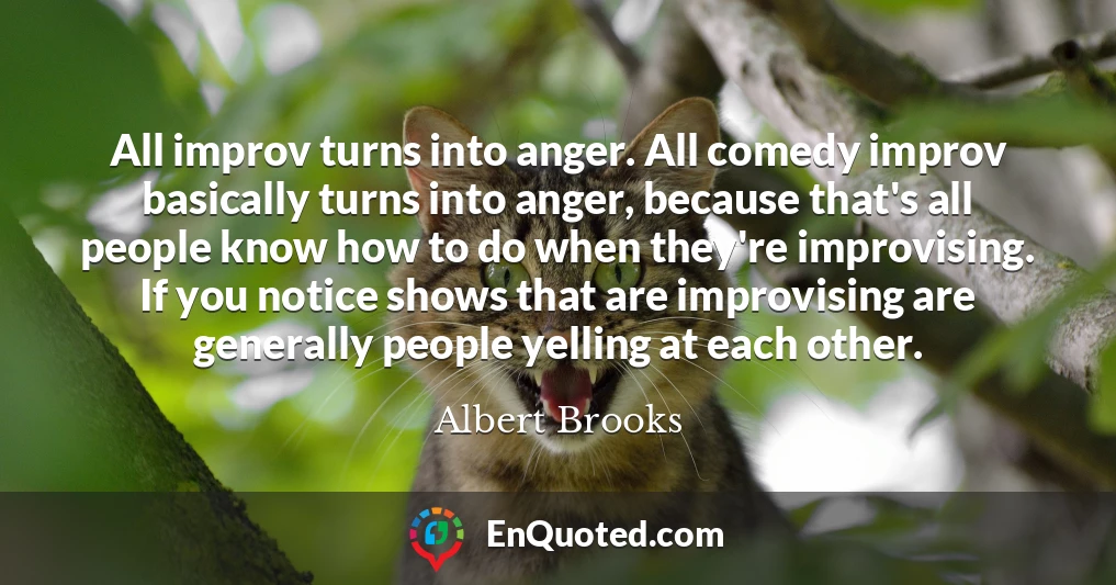 All improv turns into anger. All comedy improv basically turns into anger, because that's all people know how to do when they're improvising. If you notice shows that are improvising are generally people yelling at each other.
