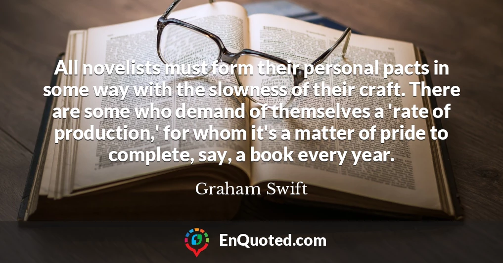 All novelists must form their personal pacts in some way with the slowness of their craft. There are some who demand of themselves a 'rate of production,' for whom it's a matter of pride to complete, say, a book every year.