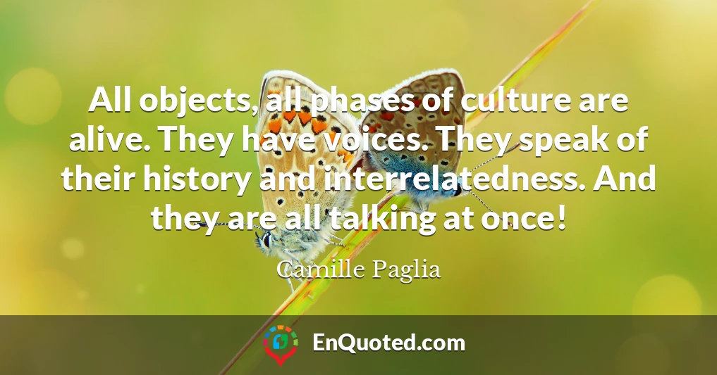 All objects, all phases of culture are alive. They have voices. They speak of their history and interrelatedness. And they are all talking at once!