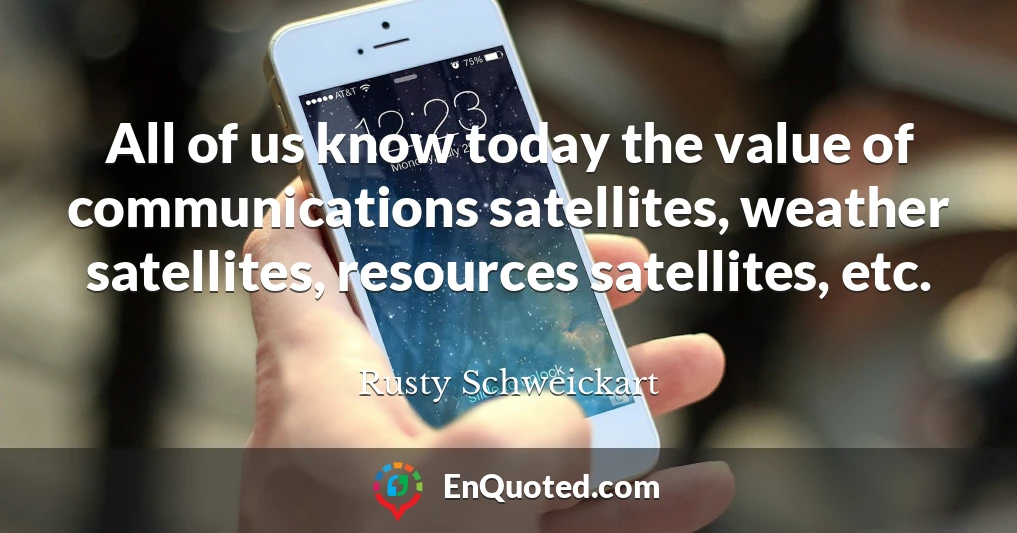 All of us know today the value of communications satellites, weather satellites, resources satellites, etc.