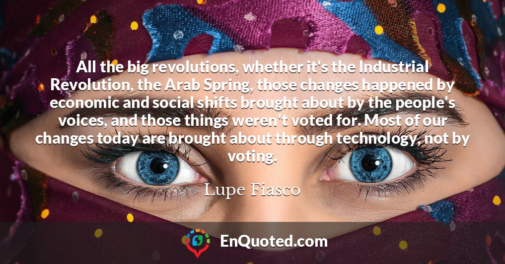 All the big revolutions, whether it's the Industrial Revolution, the Arab Spring, those changes happened by economic and social shifts brought about by the people's voices, and those things weren't voted for. Most of our changes today are brought about through technology, not by voting.