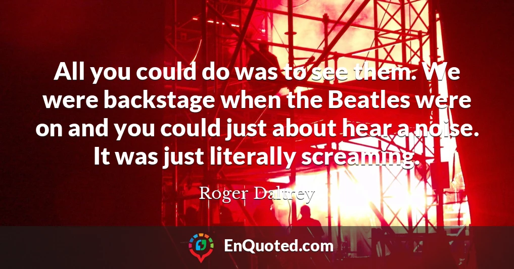 All you could do was to see them. We were backstage when the Beatles were on and you could just about hear a noise. It was just literally screaming.